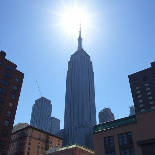Exterior shot of the Empire State Building on a sunny day, a popular filming location.